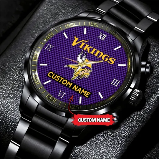 Discover Personalized Minnesota Football Vikingss Team Men Black Stainless Steel Watch
