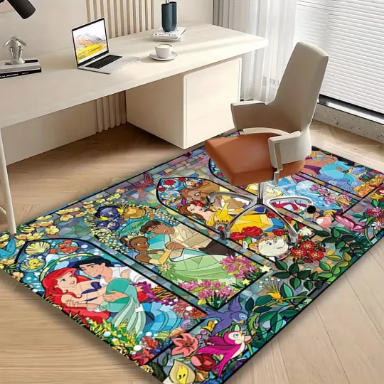 Discover Disney Princess Stained Glass Adventure Rug, Decor Room Rug Best Gift US Decor