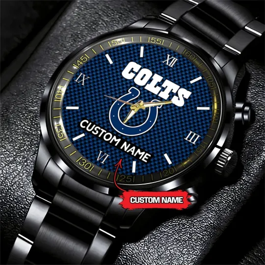 Discover Personalized Indianapolis Football Coltss Team Men Black Stainless Steel Watch