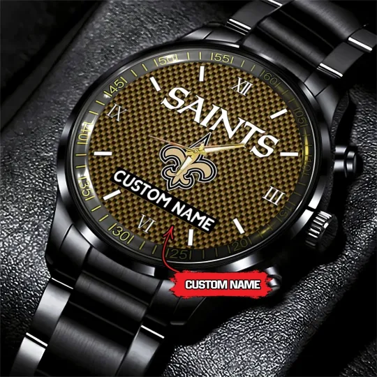 Discover Personalized New Orleans Football Saintss Team Men Black Stainless Steel Watch