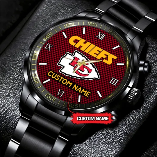 Discover Personalized Kansas City Football Chiefss Team Men Black Stainless Steel Watch
