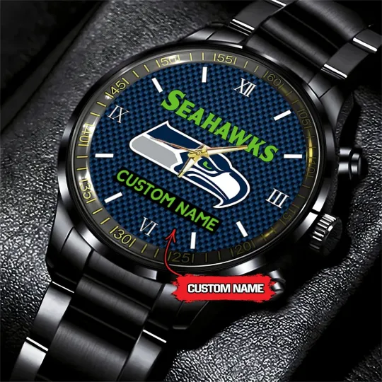 Discover Personalized Seattle Football Seahawkss Team Men Black Stainless Steel Watch