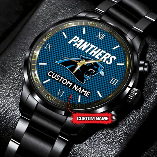Discover Personalized Carolina Football Pantherss Team Men Black Stainless Steel Watch