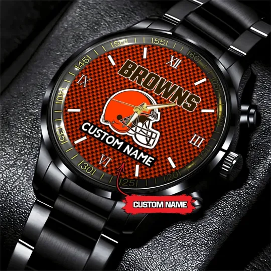 Discover Personalized Cleveland Football Brownss Team Men Black Stainless Steel Watch
