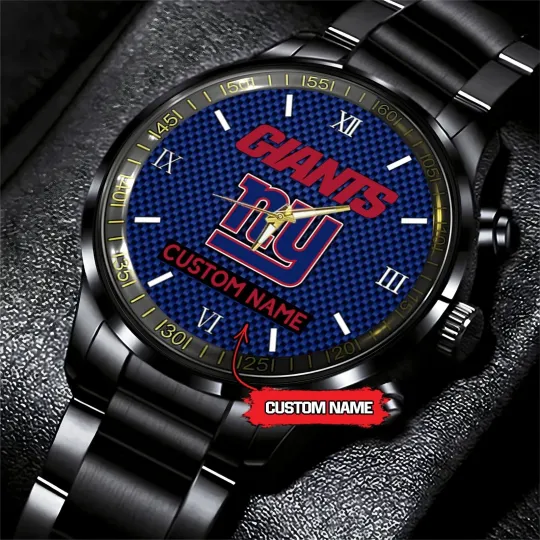 Discover Personalized New York Football Giantss Team Men Black Stainless Steel Watch Gift