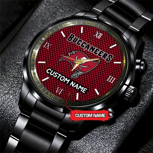 Discover Personalized Tampa Bay Football Buccaneerss Team Men Black Stainless Steel Watch