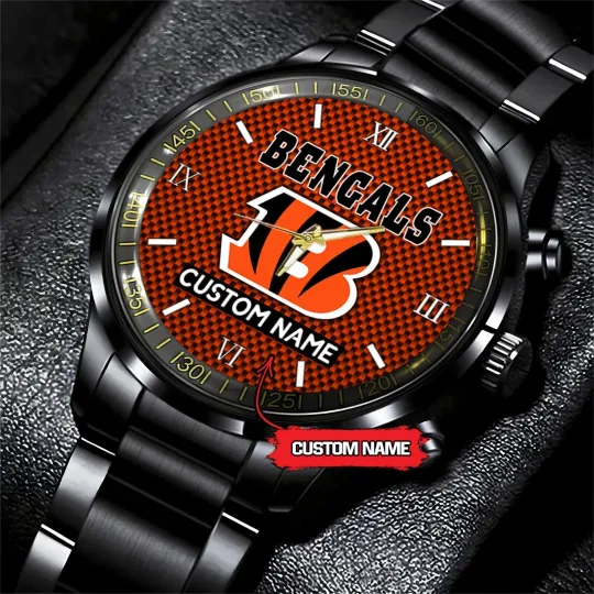 Discover Personalized Cincinnati Football Bengalss Team Men Black Stainless Steel Watch