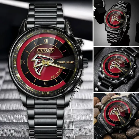 Discover Personalized Atlanta Football Falconss Team Men Black Stainless Steel Watch Gift