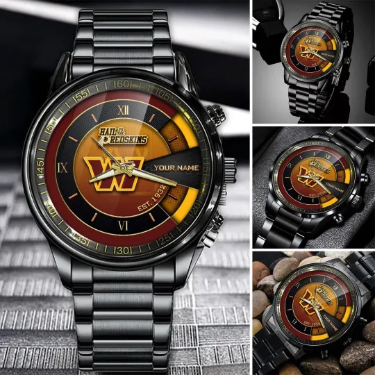 Discover Personalized Washington Football Commanderss Team Black Stainless Steel Watch