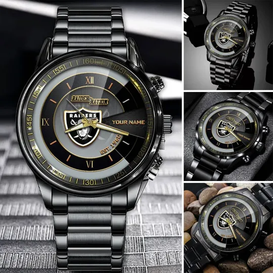 Discover Personalized Las Vegas Football Raiderss Team Men Black Stainless Steel Watch