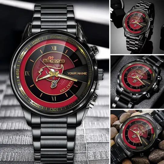 Discover Personalized Tampa Bay Football Buccaneerss Team Men Black Stainless Steel Watch