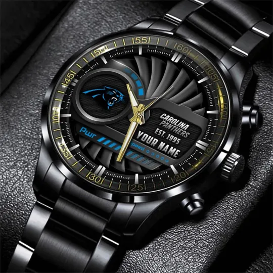Discover Personalized Carolina Football Pantherss Team Men Black Stainless Steel Watch