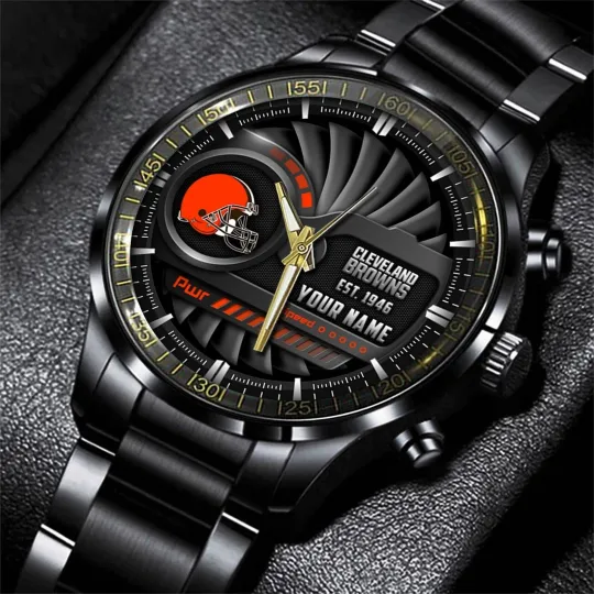 Discover Personalized Cleveland Football Brownss Team Men Black Stainless Steel Watch