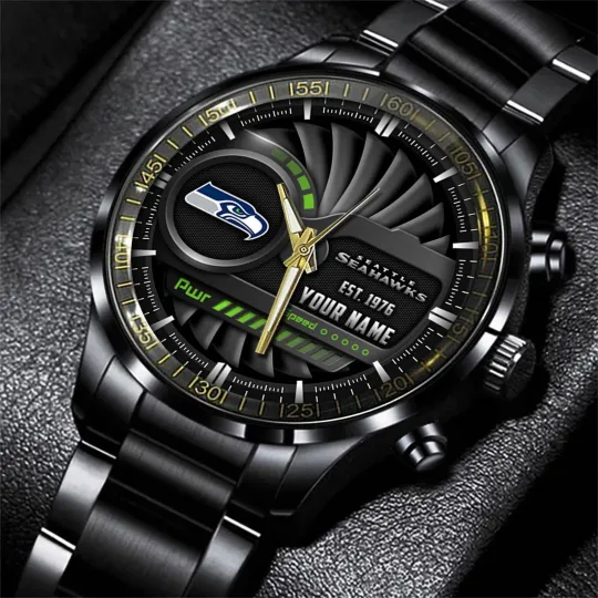 Discover Personalized Seattle Football Seahawkss Team Men Black Stainless Steel Watch