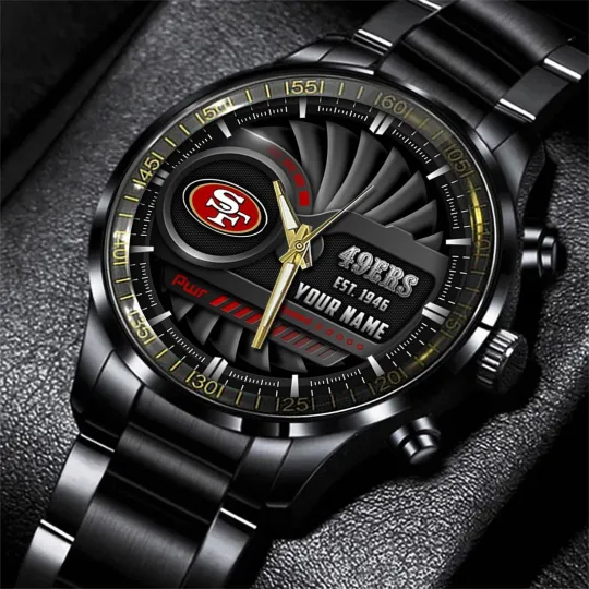Discover Personalized San Francisco Football 49erss Team Men Black Stainless Steel Watch