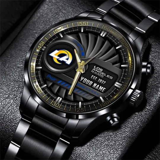 Discover Personalized Los Angeles Football Ramss Team Men Black Stainless Steel Watch