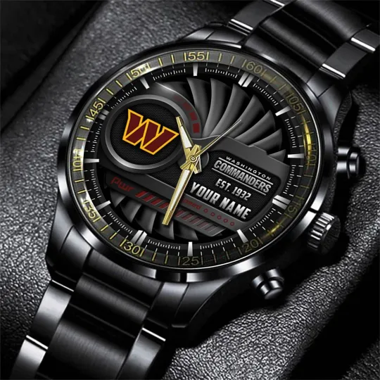 Discover Personalized Washington Football Commanderss Team Black Stainless Steel Watch