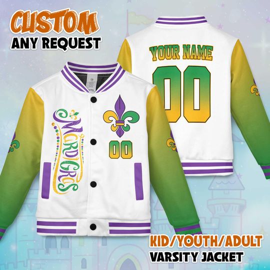 Discover Custom Mardi Gras Baseball Jacket, Personalized Mardi Gras Jacket, Custom Name Carnival Letterman Jacket