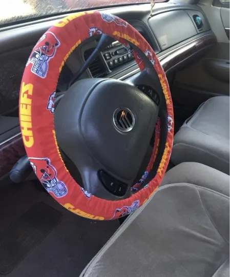 Discover Kansas City Chiefs Steering Wheel Cover Football Auto Gift
