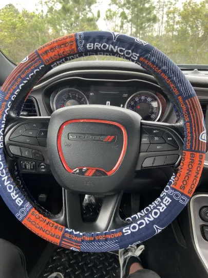 Discover Denver Broncos Football Steering Wheel Cover