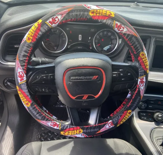 Discover Kansas City Chiefs Steering Wheel Cover Football Auto Gift