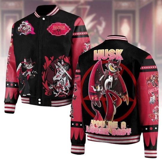 Hazbin Hotel Husk Jacket, Retro Cartoon Character Baseball Jacket, TV Show Series Shirt, Hazbin Hotel Gift for Fans