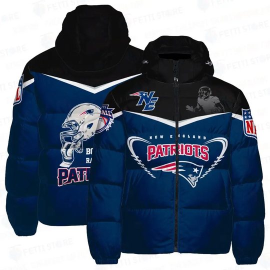 New England Patriots Hooded Puffer Jacket, Football Fan Jacket