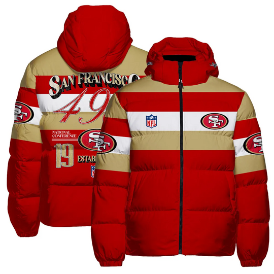 San Francisco 49ers Hooded Puffer Jacket, Gift For Football Fan, Game Day Jacket