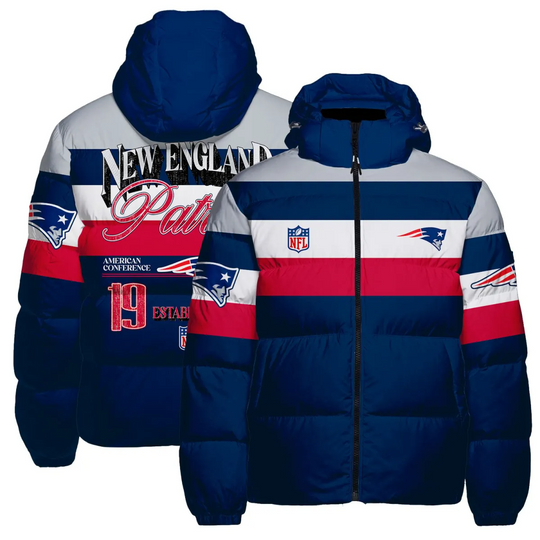 New England Patriots Hooded Puffer Jacket, Gift For Football Fan