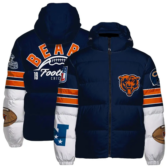 Chicago Bears Hooded Puffer Jacket, Gift For Football Fan, Game Day Jacket
