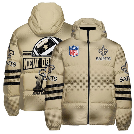 New Orleans Saints Hooded Puffer Jacket, Gift For Football Fan, Game Day Jacket