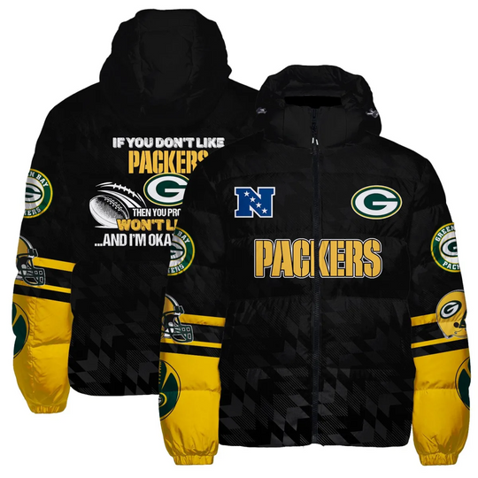Green Bay Packers Hooded Puffer Jacket, Gift For Football Fan