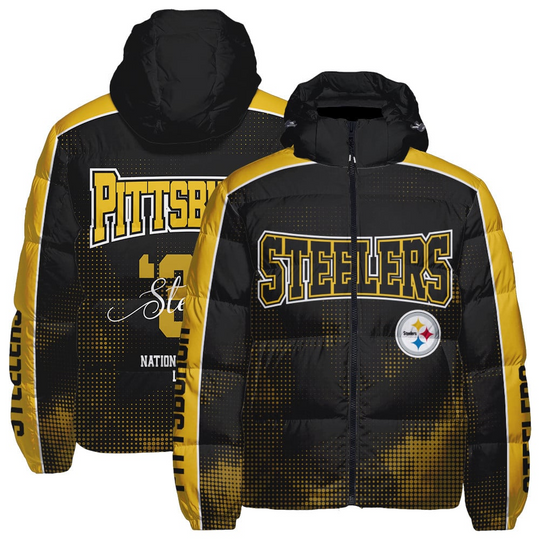 Pittsburgh Steeler Hooded Puffer Jacket, Gift For Football Fan