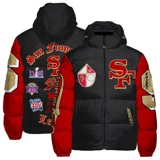 San Francisco 49ers Hooded Puffer Jacket, Gift For Football Fan