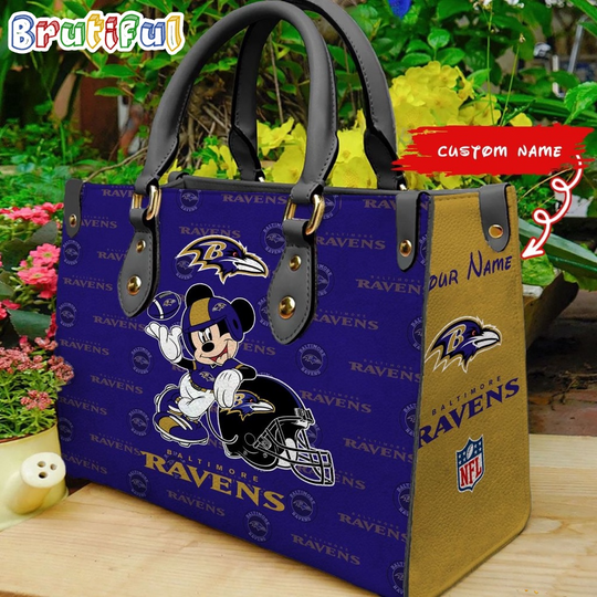Baltimore Ravens Mickey Leather Bag Custom Name Women Bag