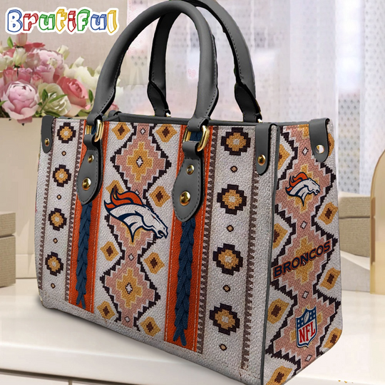 football Denver Broncos Native American Pattern Leather Bag, Football Women Leather Bag