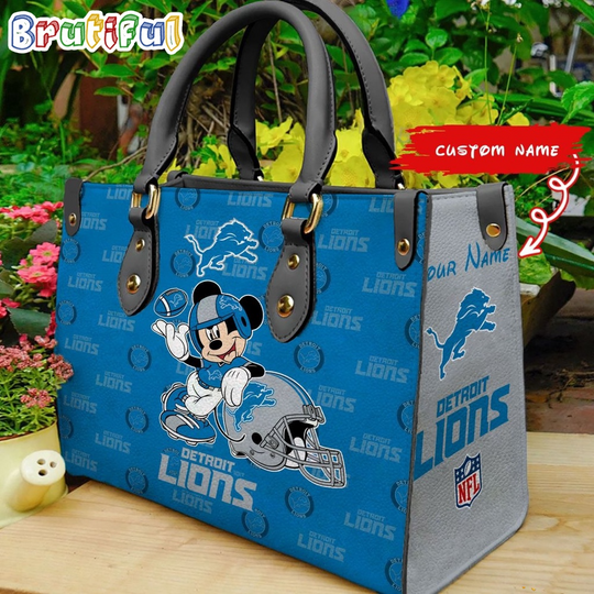 Detroit Lions Mickey Leather Bag Custom Name Women Bag