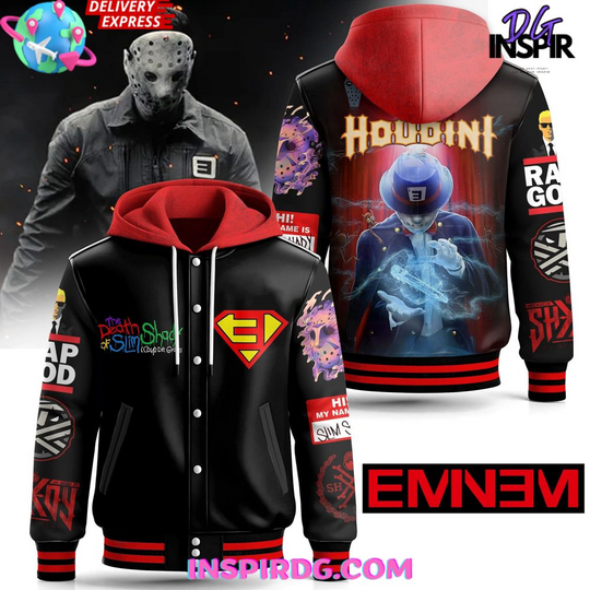 Discover Eminem Houdini “The Death of Slim Shady” Hooded Varsity Jacket