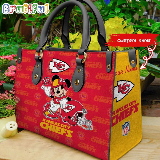 Kansas City Chiefs Mickey Leather Bag Custom Name Women Bag