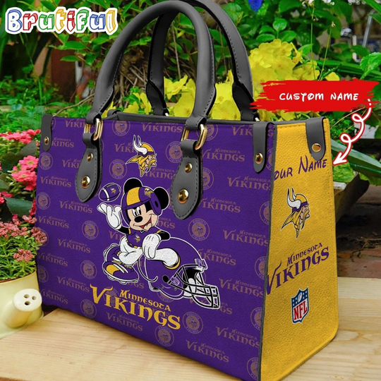 Minnesota Vikings Mickey Leather Bag Custom Name Women Bag