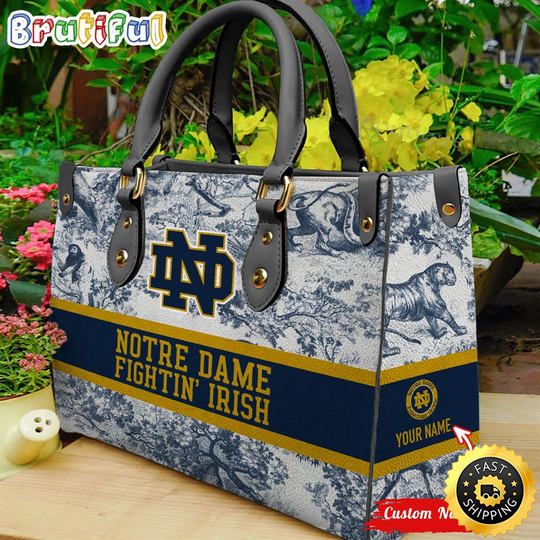 Discover Custom Name NCAA ND Fighting Irish Women Leather Hand Bag