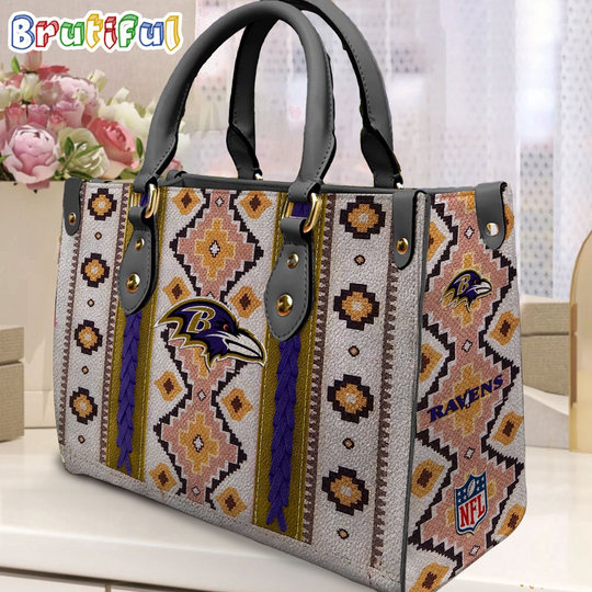 football Baltimore Ravens Native American Pattern Leather Bag, Football Women Leather Bag