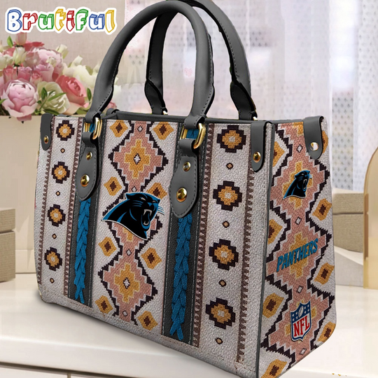 football Carolina Panthers Native American Pattern Leather Bag, Football Women Leather Bag