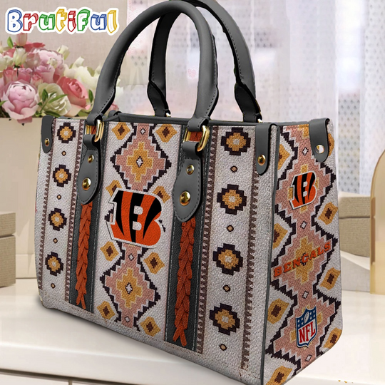 football Cincinnati Bengals Native American Pattern Leather Bag, Football Women Leather Bag