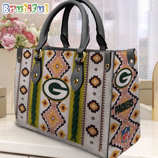 football Green Bay Packers Native American Pattern Leather Bag, Football Women Leather Bag