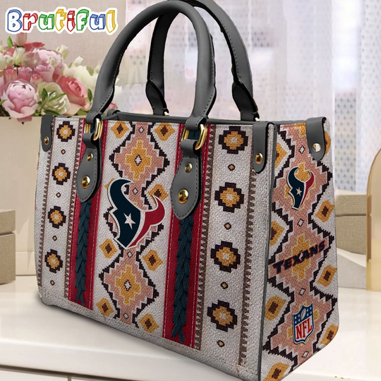 football Houston Texans Native American Pattern Leather Bag, Football Women Leather Bag