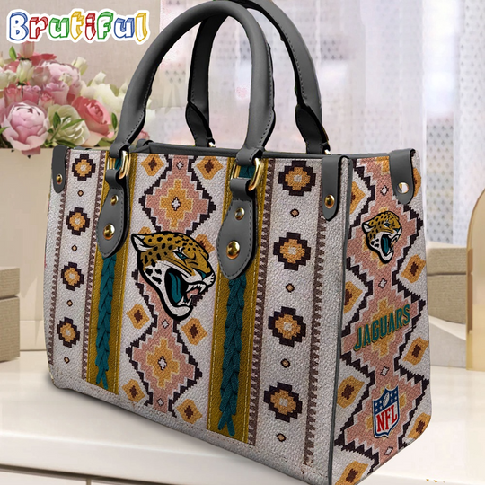 football Jacksonville Jaguars Native American Pattern Leather Bag, Football Women Leather Bag