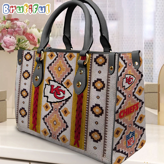 football Kansas City Chiefs Native American Pattern Leather Bag, Football Women Leather Bag