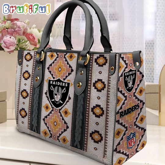football Las Vegas Raiders Native American Pattern Leather Bag, Football Women Leather Bag