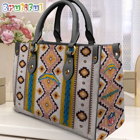football Los Angeles Chargers Native American Pattern Leather Bag, Football Women Leather Bag